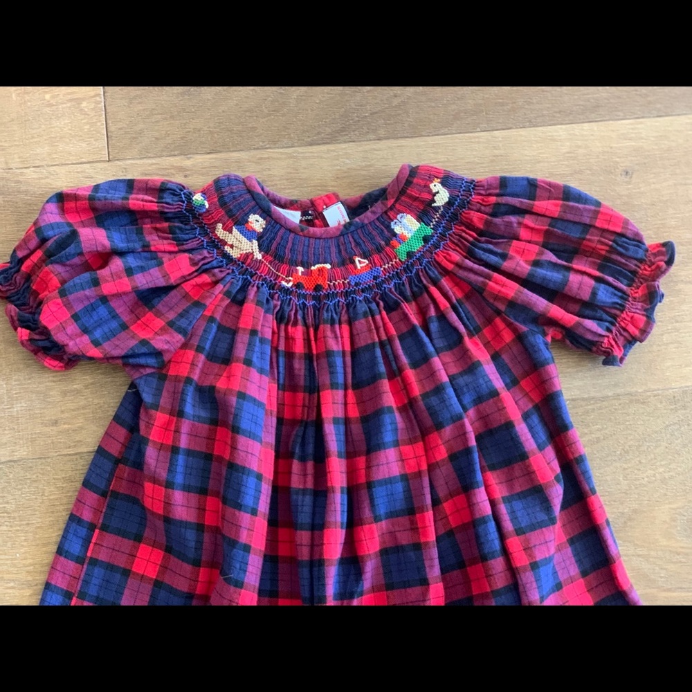 Christmas train smocked dress